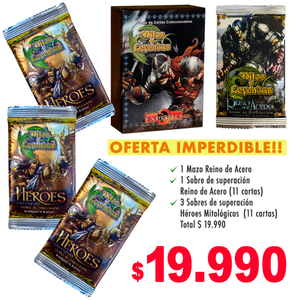 1 Mazo Reino de Acero / 1 Sobre de superación  Reino de Acero / 3 Sobre Héroes Mitológicos - PACK OFERTA